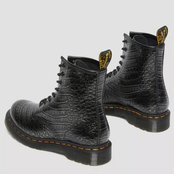 DR. MARTENS 1460 Women's Croc Emboss Leather Lace Up Boots - Gunmetal Wild Croc - Picture 8 of 12